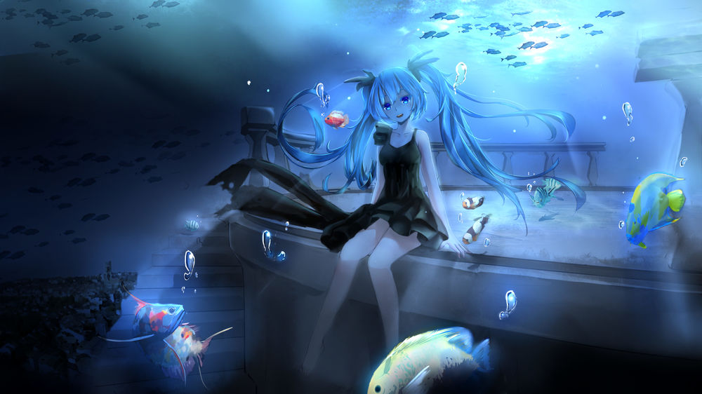 Обои для рабочего стола Vocaloid Hatsune Miku / Вокалоид Хатсуне Мику под водой