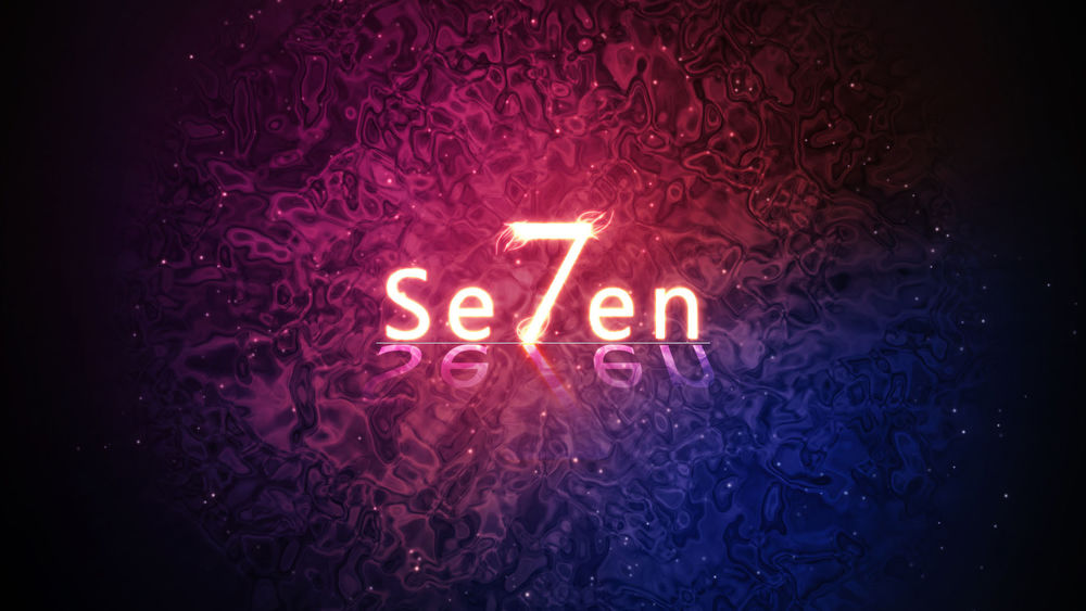 Обои для рабочего стола Надпись Семь / Seven на разноцветном фоне