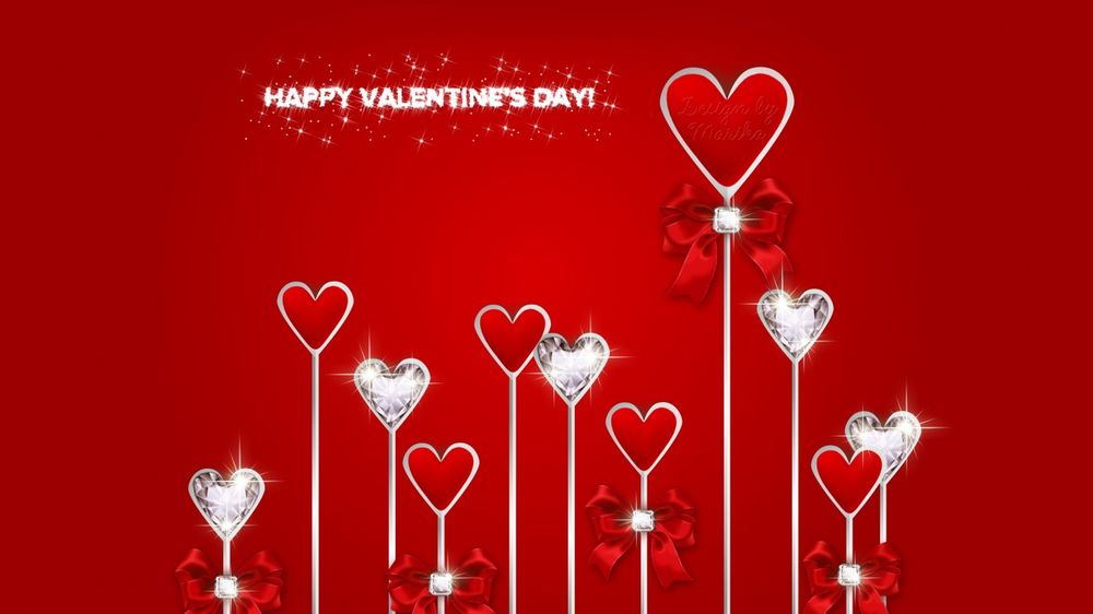 Обои для рабочего стола Белые и красные сердечки (HAPPY VALENNINES DAY)