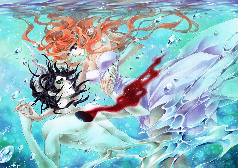 Обои для рабочего стола Ulquiorra Cifer / Улькиорра Шифер и Орихиме Иноуэ / Inoue Orihime из аниме Блич / Bleach