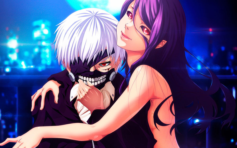Обои для рабочего стола Rize Kamishiro / Ризэ Камиширо и Ken Kaneki / Кэн Канэки из аниме Tokyo Ghoul / Токийский Гуль