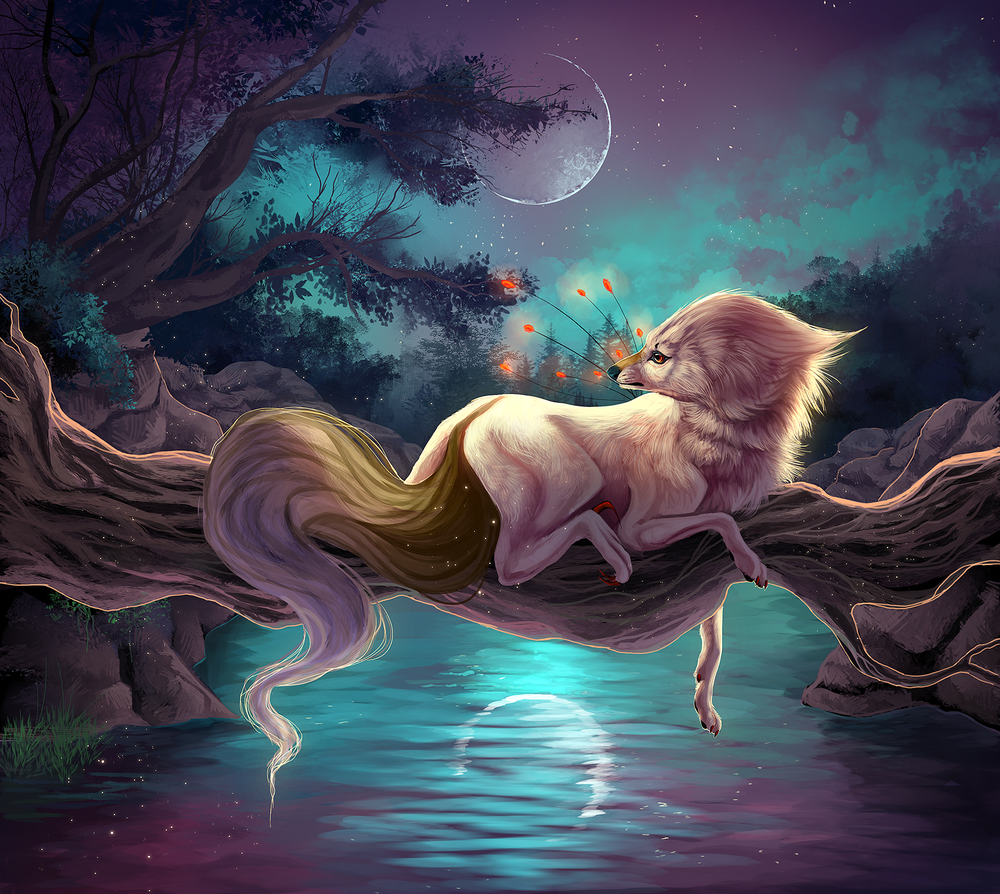 Обои для рабочего стола Сказочное животное над водой, by Llassie