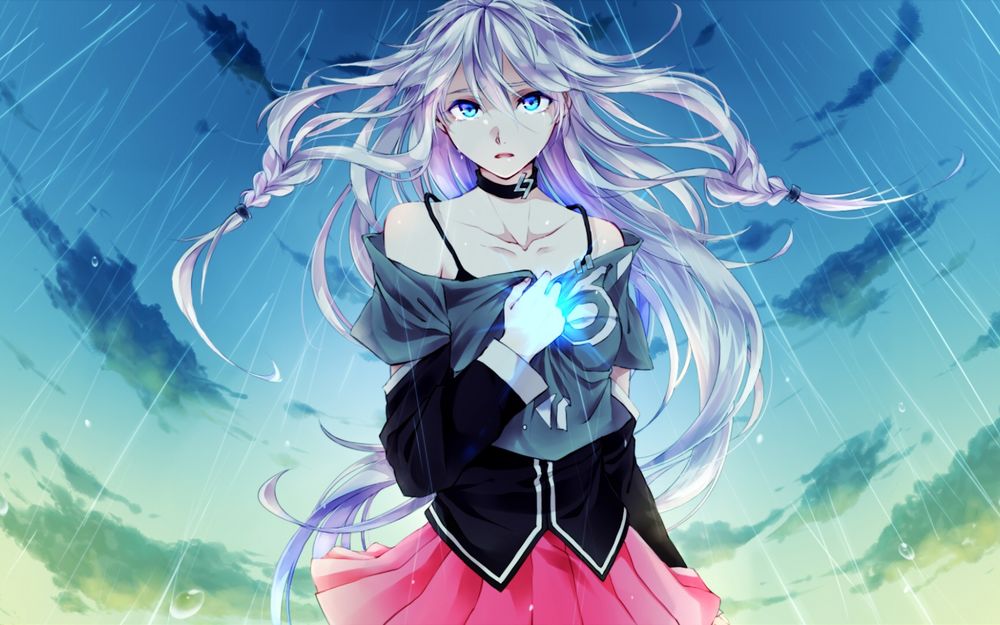 Обои для рабочего стола Vocaloid IA / Вокалоид Йа на фоне облачного неба