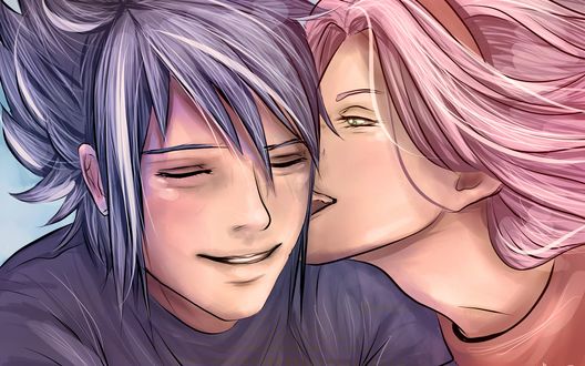 Обои на рабочий стол Саске Учиха / Sasuke Uchiha и Сакура Харуно / Sakura Haruno из аниме Наруто / Naruto
