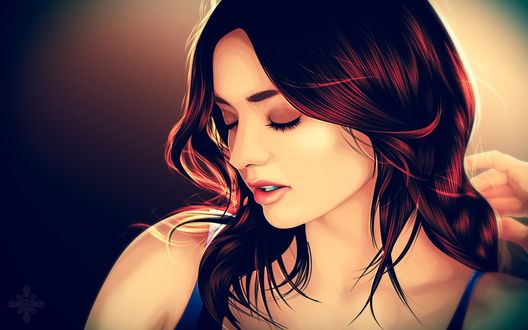 Обои на рабочий стол Портрет австралийской супермодели Миранды Мэй Керр / Miranda May Kerr, прикрывшей глаза