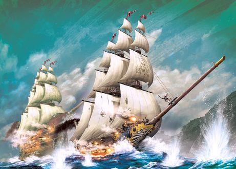 Обои на рабочий стол Морской бой парусных кораблей