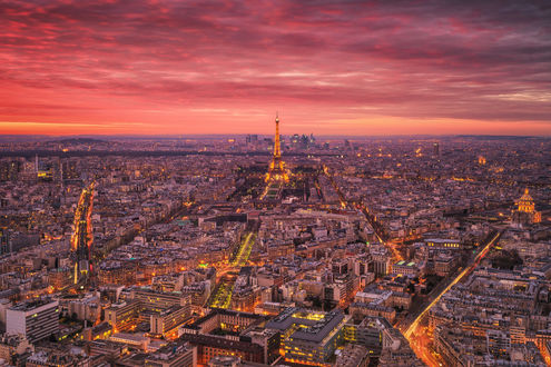 Обои на рабочий стол Розовое небо над Парижем / Paris, by Matthias-Hakerby