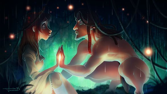 Обои на рабочий стол Главные персонажи мультфильма Тарзан / Tarzan / Джейн и Тарзан