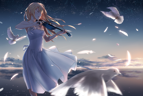 Обои на рабочий стол Мiyazono Кaori / Каори Миядзоно из аниме Shigatsu wa Kimi no Uso / Твоя апрельская ложь