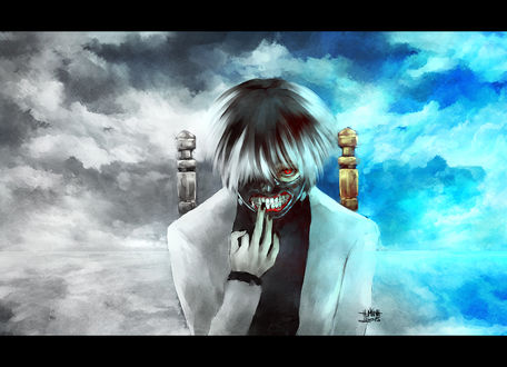 Обои на рабочий стол Ken Kaneki / Кэн Канэки из аниме Tokyo Ghoul / Токийский Гуль, art by NanFe