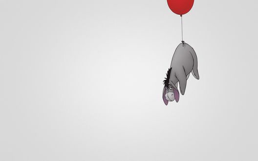 Обои на рабочий стол Ослик Иа-Иа / Eeyore/— персонаж книг Алана Милна Винни-Пух взлетает на воздушном шарике