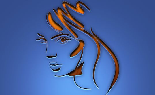 Обои на рабочий стол Оранжевый рисунок девушки на синем фоне