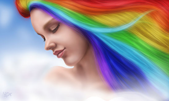 Обои на рабочий стол Девушка с волосами цвета радуги, Julia Dolya