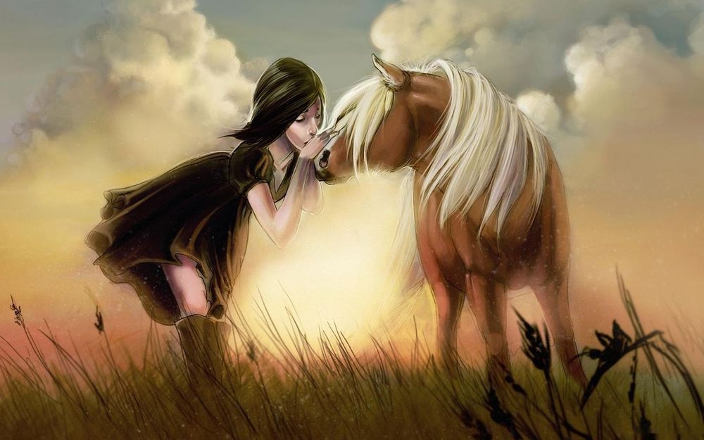 Anime girl with horse