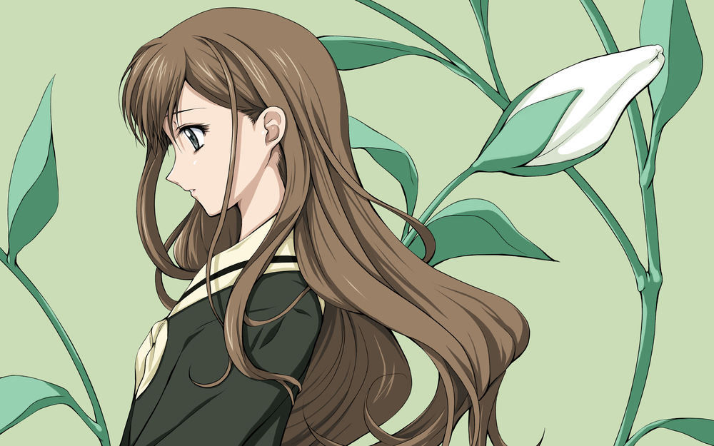 Обои для рабочего стола Шимако Тодо / Shimako Toudou из аниме Дева Мария следит за вами / Maria-sama ga Miteru на фоне цветов