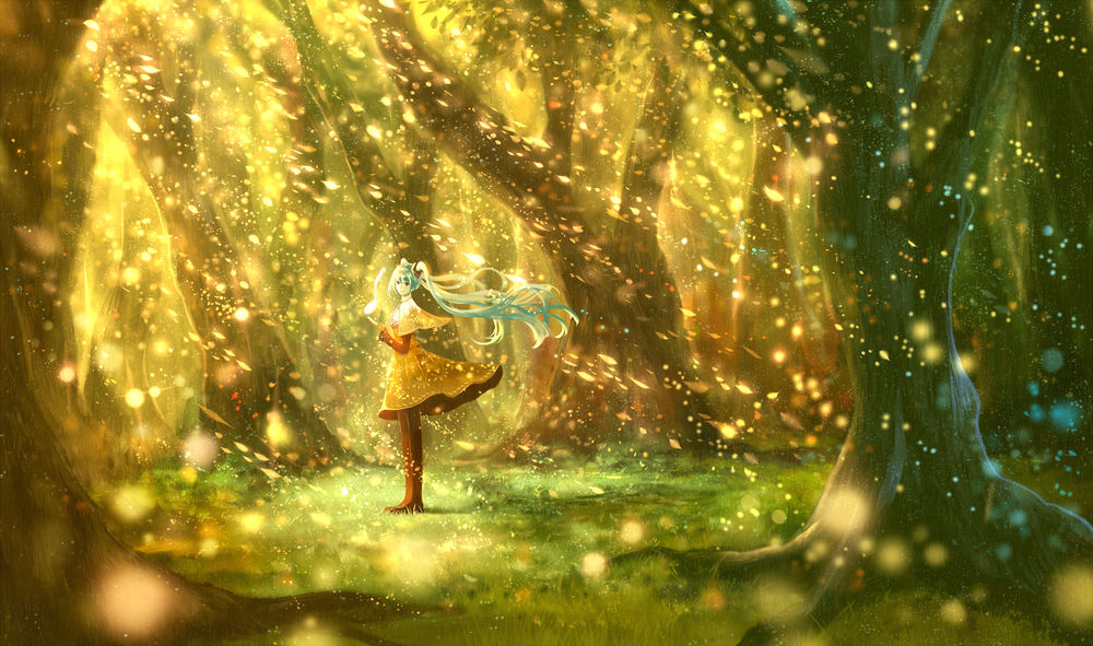 Обои для рабочего стола Vocaloid Hatsune Miku / Вокалоид Хатсуне Мику, art by bounin