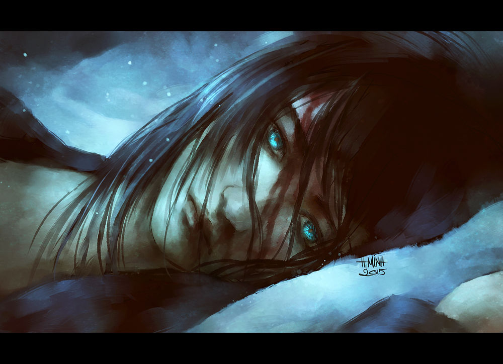 Обои для рабочего стола Темноволосый парень с голубыми глазами, art by NanFe