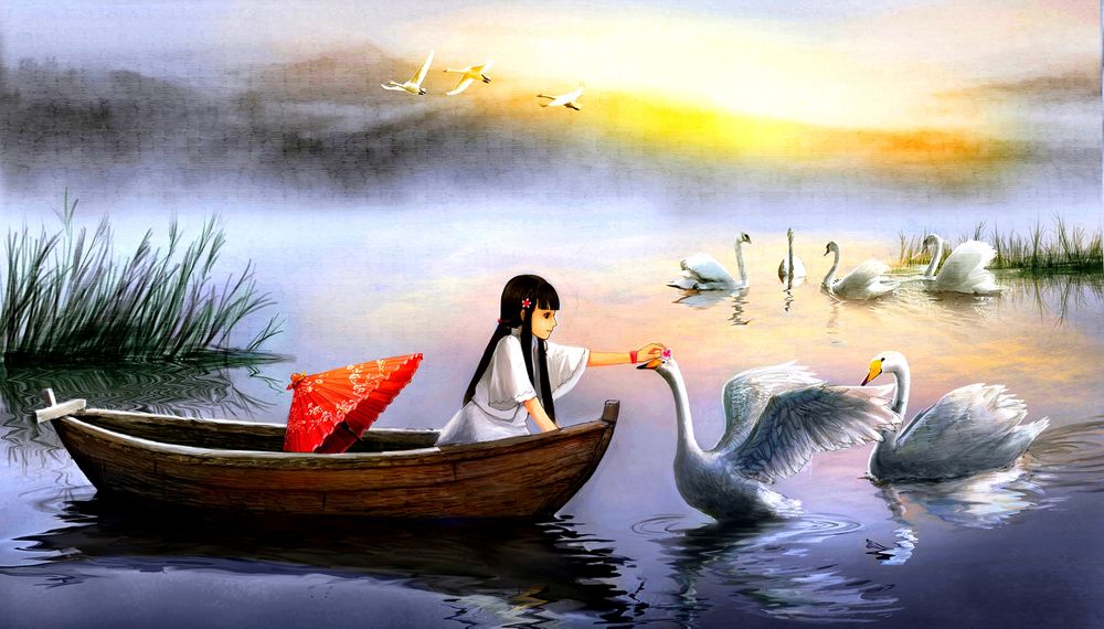 Песня где лодка. Влюбленная пара в лодочке рисунок. Картина где в лодке женщины.