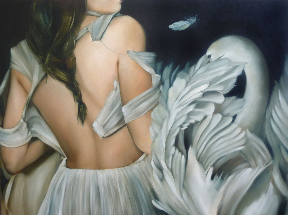 Обои для рабочего стола Девушка и лебедь, ву Amy Judd