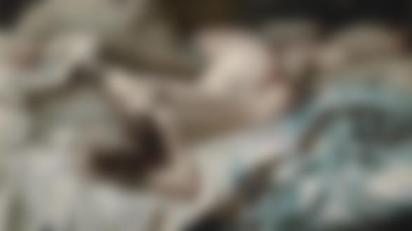 Обои для рабочего стола Обнаженная девушка лежит на постели, художник Лев Чистовский