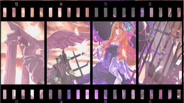 Обои на рабочий стол Вокалоид Мегурине Лука / Megurine Luka с зонтиком ходит по руинам
