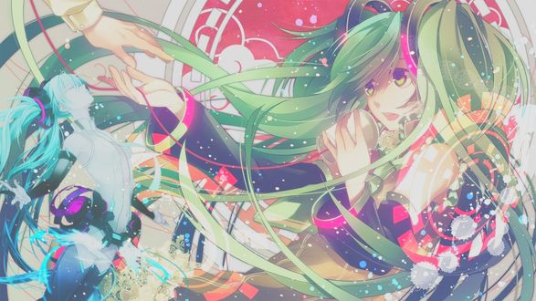 Обои на рабочий стол Вокалоид Хатсуне Мику / Vocaloid Hatsune Miku протягивает руку
