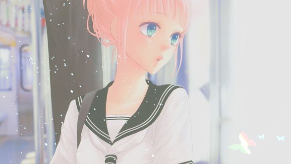 Обои на рабочий стол Вокалоид Мегурине Лука / Vocaloid Megurine Luka в школьной форме