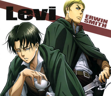 Обои на рабочий стол командиры разведкорпуса Levi / Леви и Erwin Smith / Эрвин Смиф из аниме вторжение гигантов