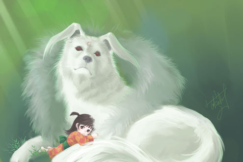 Обои на рабочий стол Rin / Рин и Sesshomaru / Сесшомару из аниме Инуяша / InuYasha