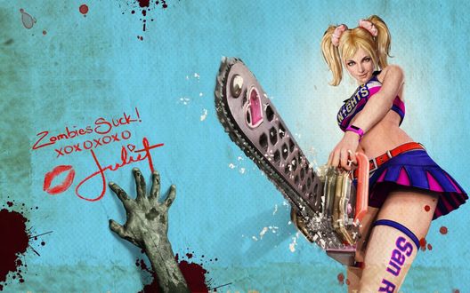 Обои на рабочий стол Девушка персонаж игры Lollipop Chainsaw с бензопилой