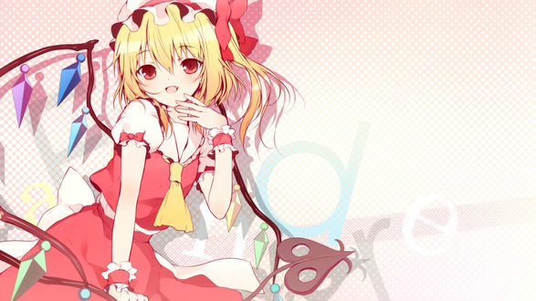 Обои на рабочий стол Flandre Scarlet / Фландр Скарлет из игры Проект Восток / Touhou Project с крылышками из кристоллов