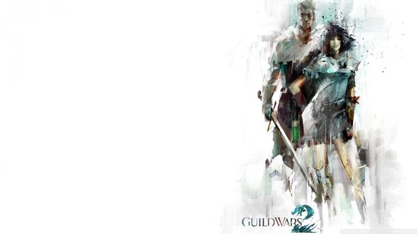 Обои на рабочий стол Guild Wars 2 Девушка и Мужчина на белом фоне