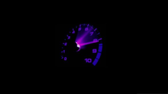 Обои на рабочий стол Тахометр автомобиля со светящимся циферблатом на черном фоне