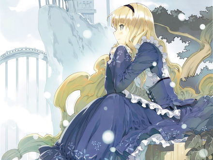 Обои на рабочий стол Alice in Wonderland, художник Ueda Ryo, Алиса сидит и мечтает