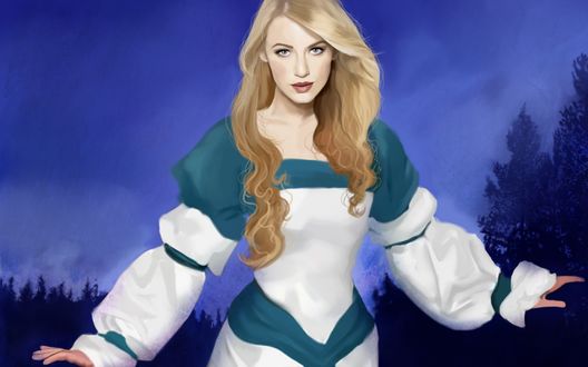 Обои на рабочий стол The Swan Princess / Принцесса-лебедь на фоне темного неба и деревьев