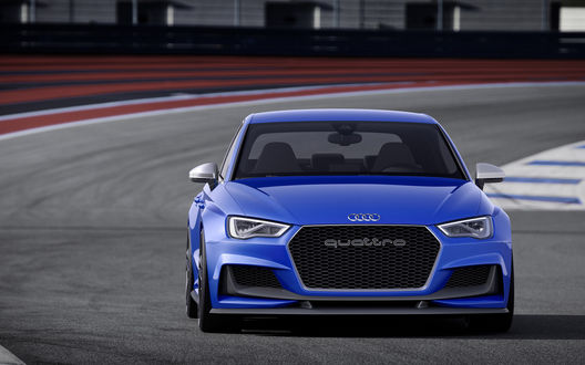 Обои на рабочий стол Синий AUDI quattro стоит на трассе