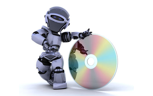 Обои на рабочий стол Робот стоит с диском CD