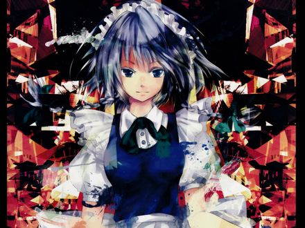 Обои на рабочий стол Sakuya Izayoi / Сакуя Изаеи из серии компьютерных игр Touhou Project / «Проект «Восток»», art by Meola