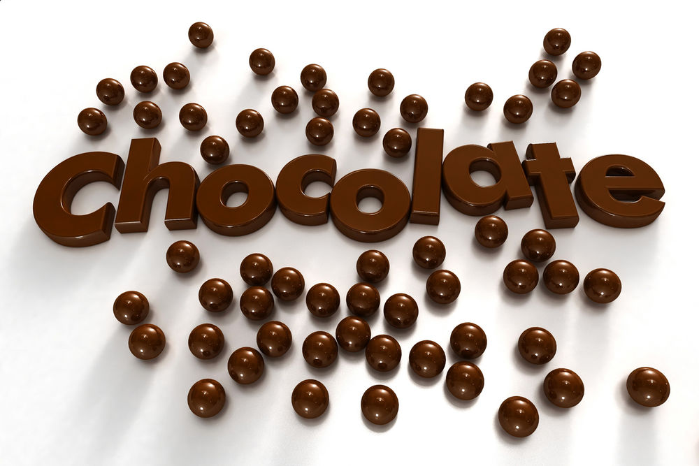 Обои для рабочего стола Слово Шоколад / Chocolate / в окружении шоколадных шариков