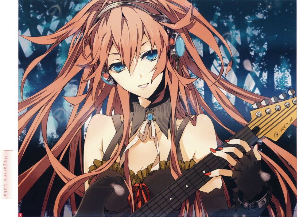 Обои для рабочего стола Вокалоид / vocaloid Megurine Luka в наушника с гитарой