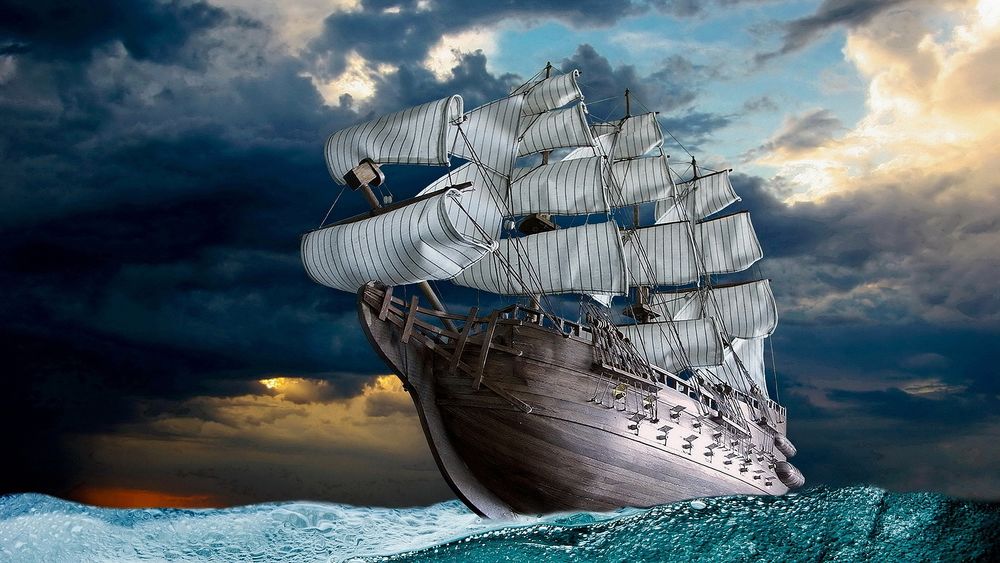 Обои для рабочего стола Корабль с парусами несется по морским просторам