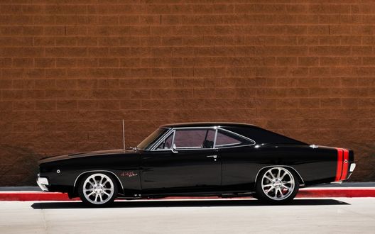 Обои на рабочий стол Додж Чаргер R / T / Dodge Charger R / Tна фоне кирпичной стены