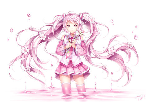 Обои на рабочий стол Vocaloid Hatsune Miku (Sakura Miku) / Вокалоид Хатсунэ Мику (Сакура Мику), art by Tidsean