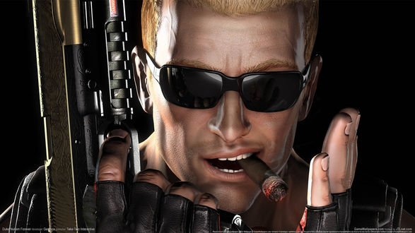 Обои на рабочий стол Duke Nukem / Дюк Нюкем с сигарой во рту, персонаж компьютерной игры Duke Nukem Forever / Дюк Нюкем навсегда (2011)