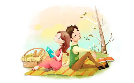 Обои на рабочий стол Влюбленная пара на пикнике