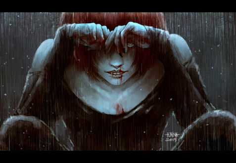 Обои на рабочий стол Парень с окровавленным лицом и руками, art by NanFe
