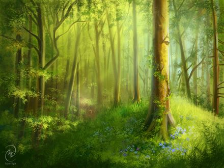 Обои на рабочий стол Фантастический весенний лес, by Kaeriya