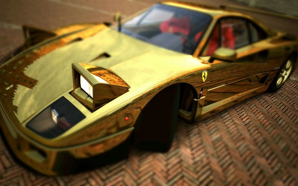 Обои для рабочего стола Ferrari F40 gold на брусчатке