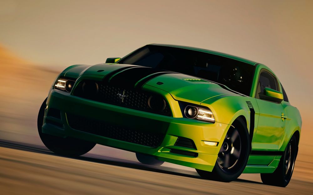 Обои для рабочего стола Ford Mustang на желто коричневом фоне
