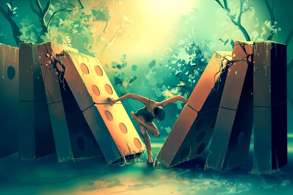 Обои для рабочего стола Балерина стоит между домино, ву Cyril ROLANDO